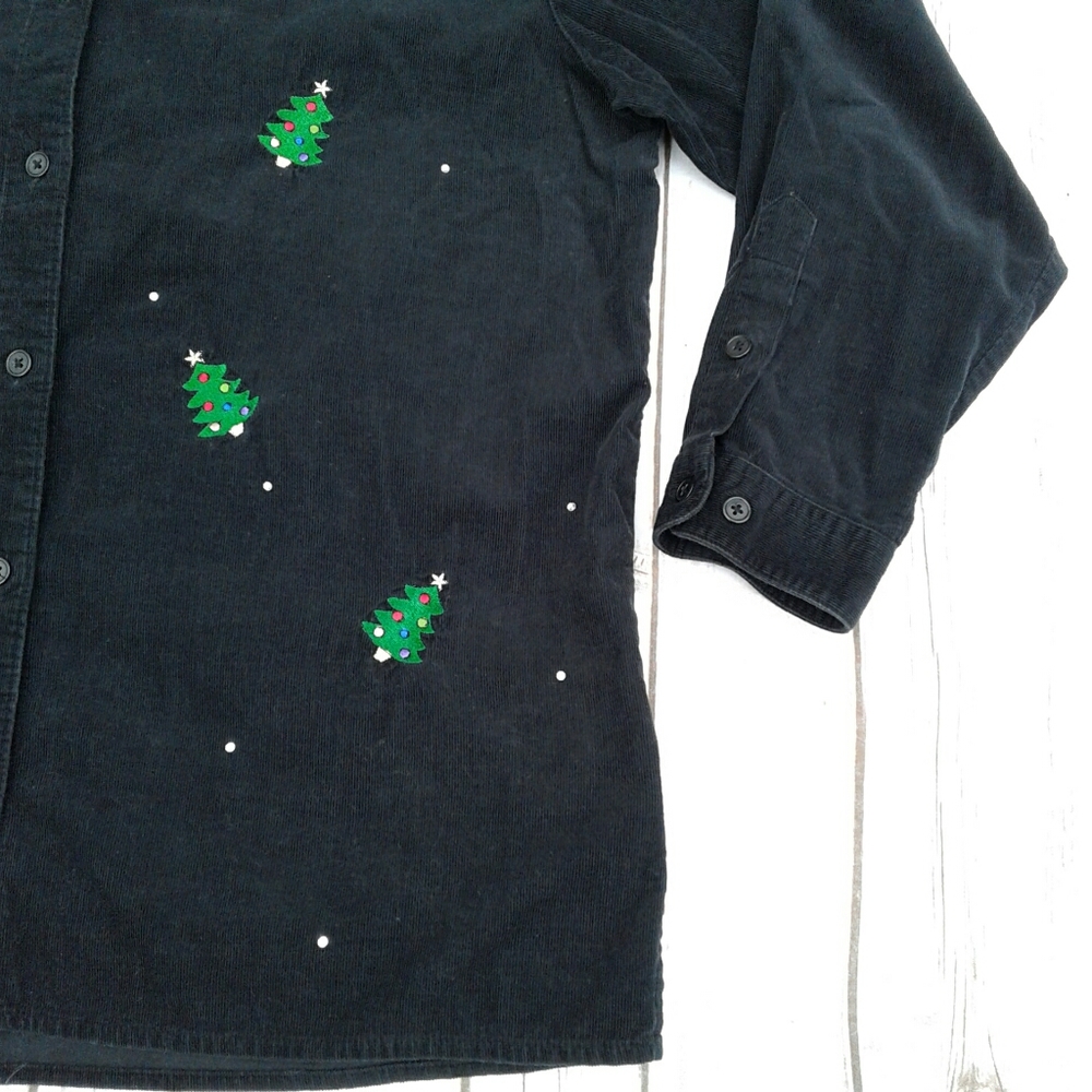 Corduroy button up shirt Christmas trees + sequins - Picture 3 of 8